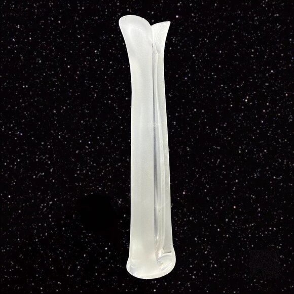 Vintage Polish Art Glass Vase Large Tall Frosted Clear Glass Signed By Artist - Picture 11 of 13